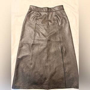 SPANX Faux Leather Midi Skirt XS Black High-Waist Front Slit